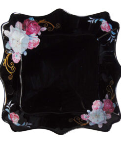 Farfurie Patrata Adanca felul doi Model Floral ROZ-ALB
