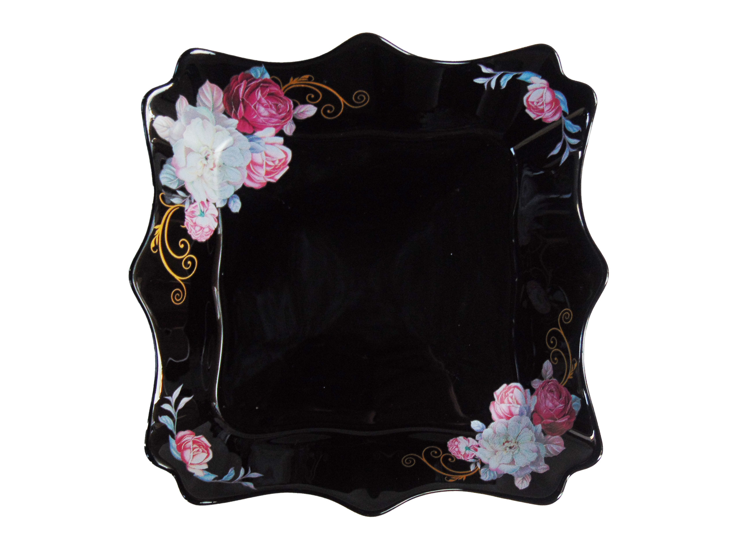 Farfurie Patrata Adanca felul doi Model Floral ROZ-ALB