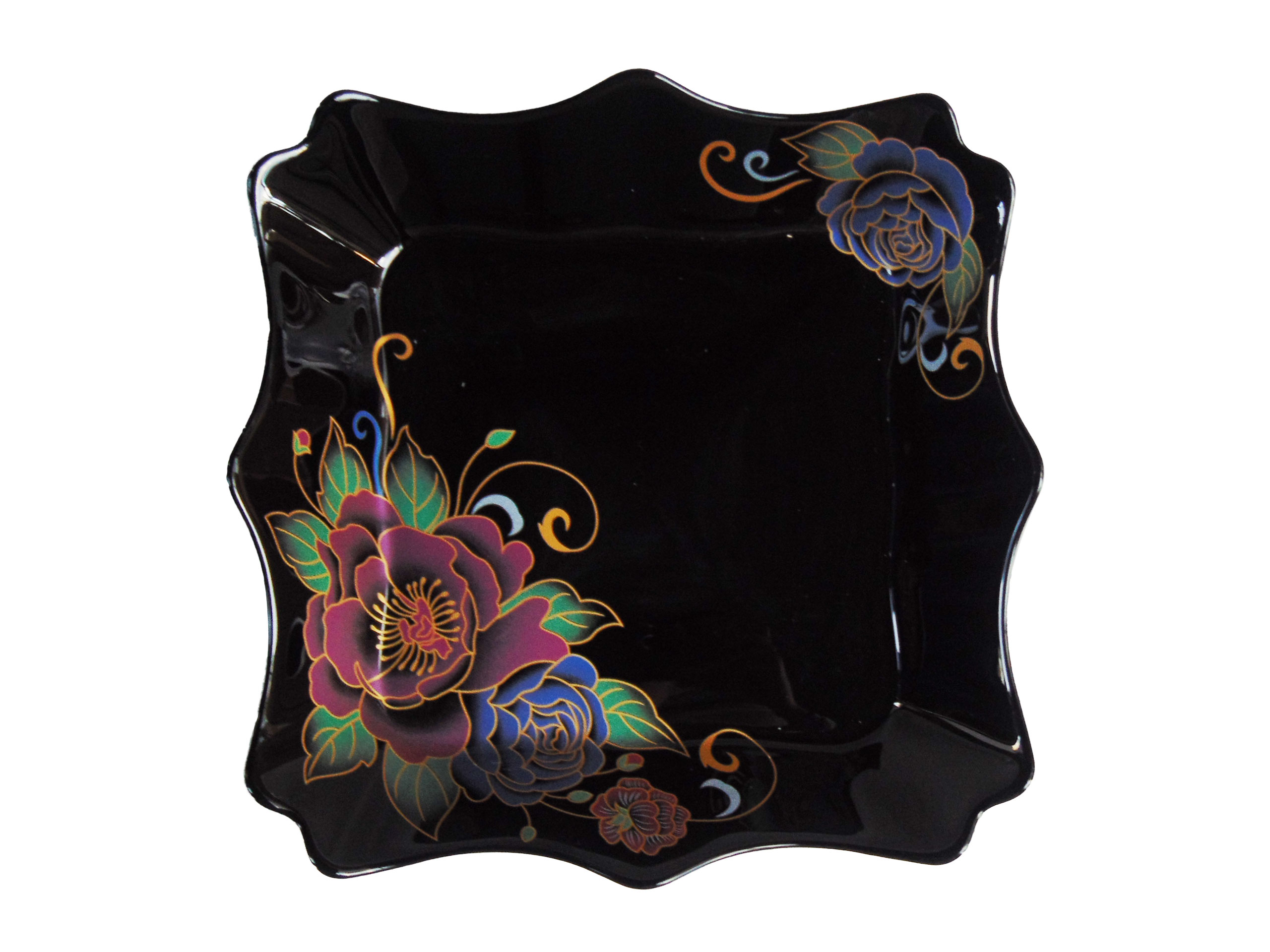 Farfurie Patrata Adanca FELUL DOI Model Floral MOV-ALBASTRU
