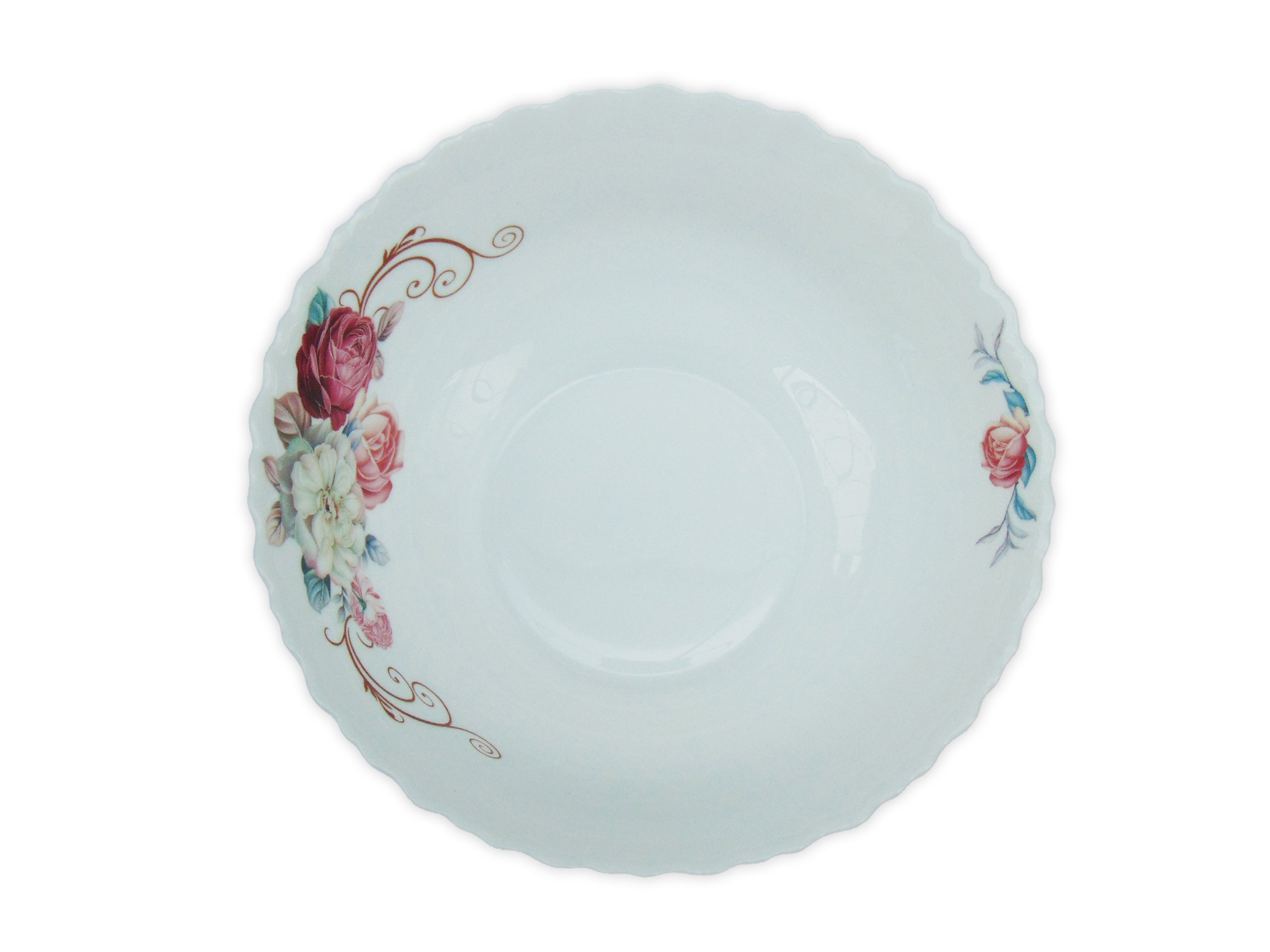 Bol Salata Rotund cu Model Floral ROZ-ALB