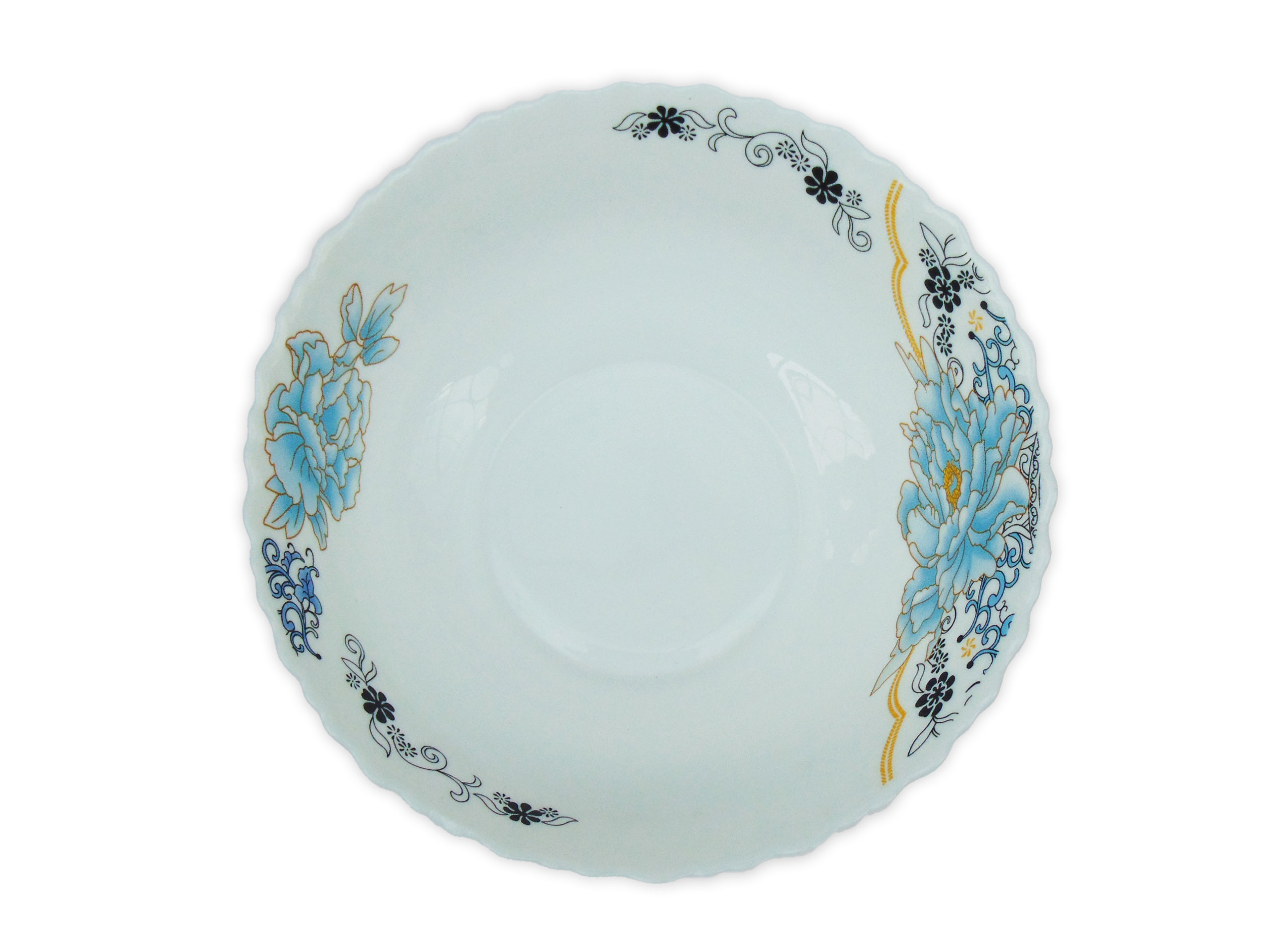 Bol Salata Rotund cu Model Floral ALBASTRU-NEGRU