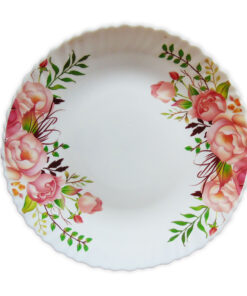 Farfurie Întinsa Rotunda cu Model Floral ROZ-VERDE