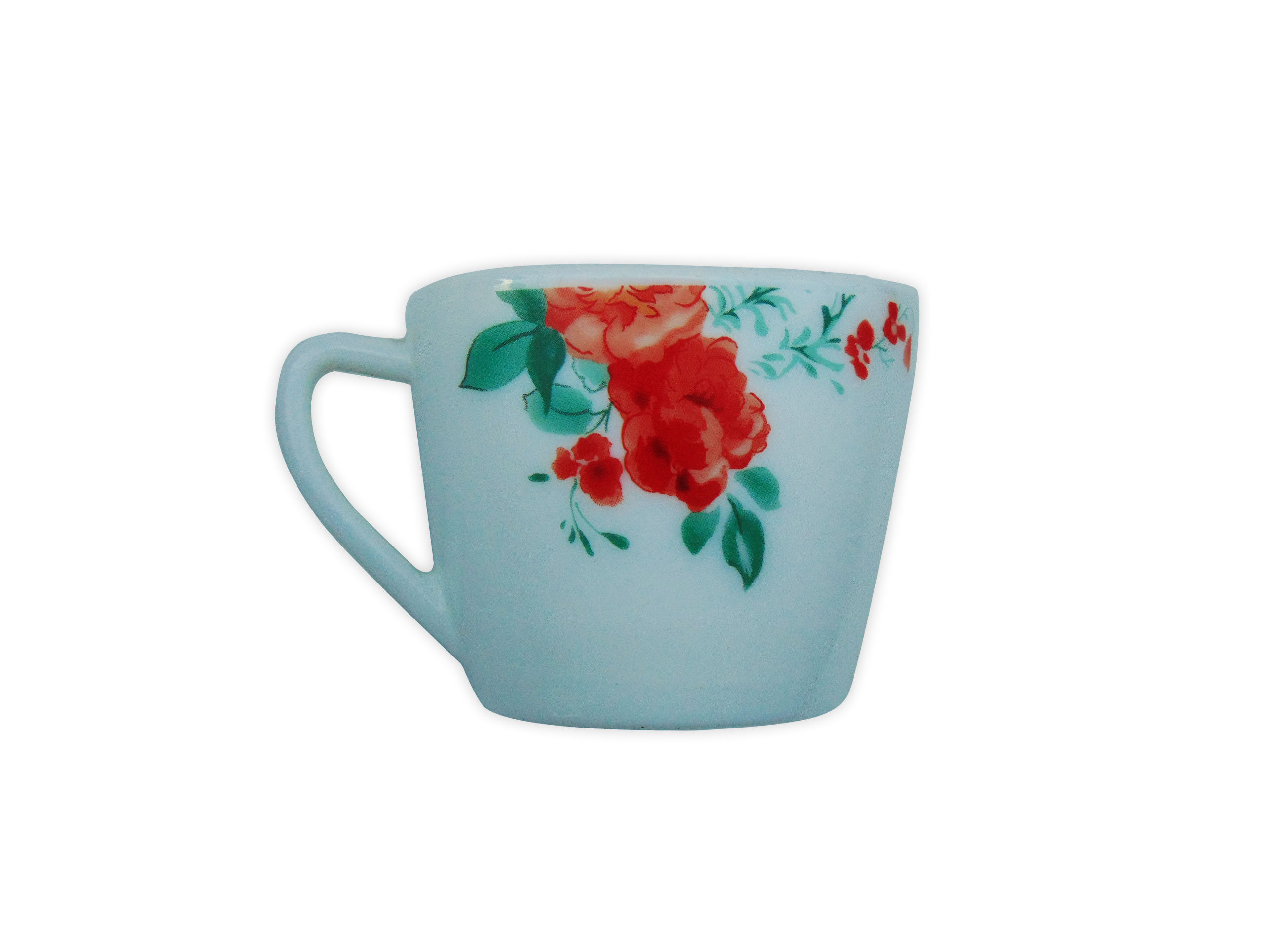 Cana Pătrata cu Model Floral ROSU-VERDE