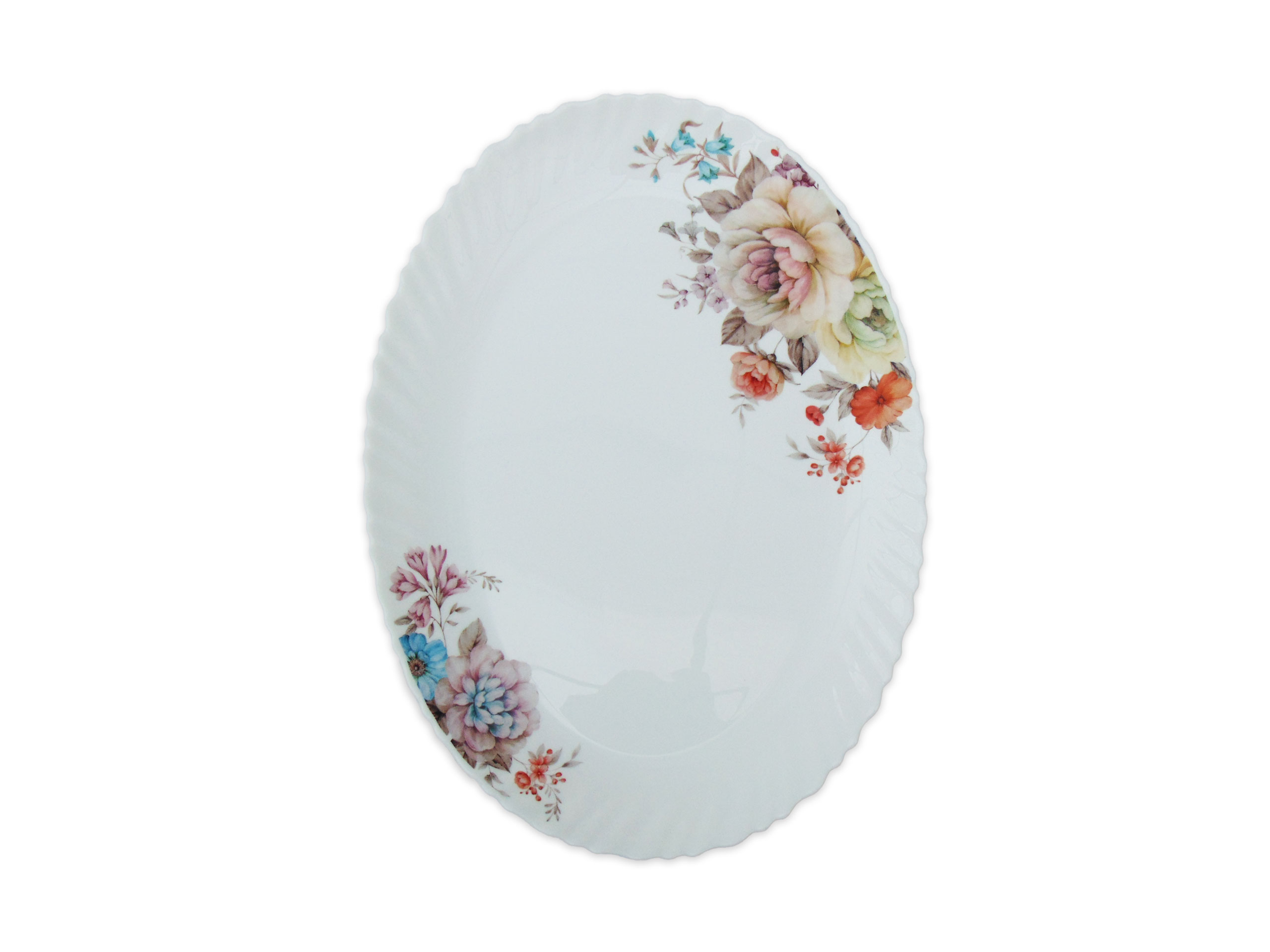Platou Oval cu Model Floral Cărămiziu-Roz