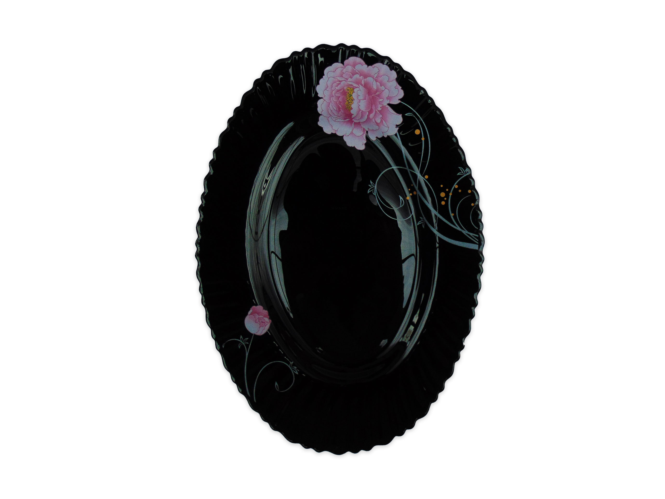 Platou Oval Negru cu Model Floral ROZ