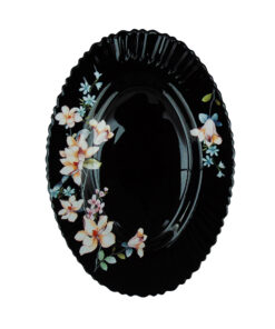 Platou Oval Negru cu Model Floral ALB