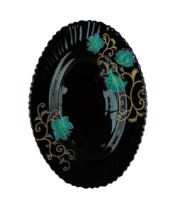 Platou Oval Negru cu Model Floral VERDE