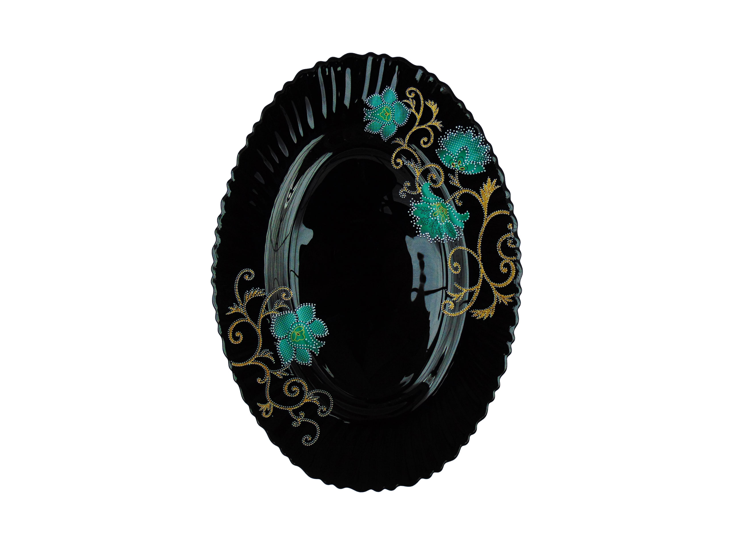 Platou Oval Negru cu Model Floral VERDE