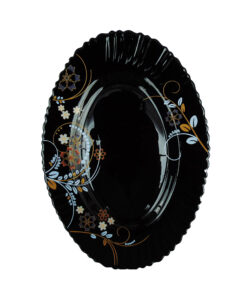 Platou Oval Negru cu Model Floral ALB-AURIU