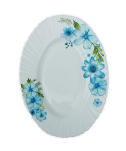 Platou Oval Alb cu Model Floral TURQOISE