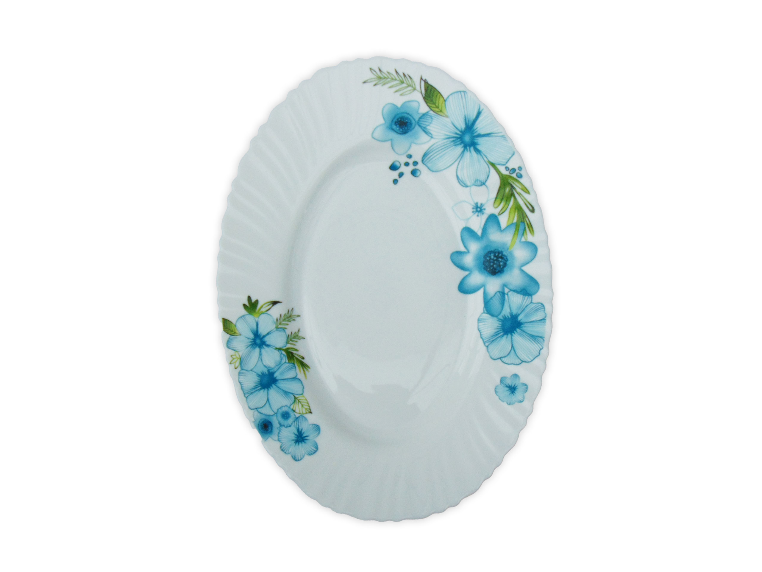 Platou Oval Alb cu Model Floral TURQOISE