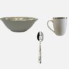 Set Bol ceramica 17,5/5,5cm + Cana ceramica 300ml + Lingură Auriu