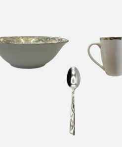 Set Bol ceramica 17,5/5,5cm + Cana ceramica 300ml + Lingură Auriu