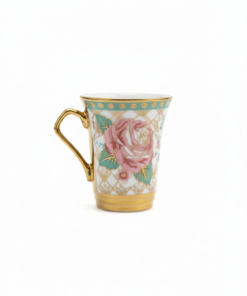 Ceașcă Aurie ceramică model floral Roz-Verde