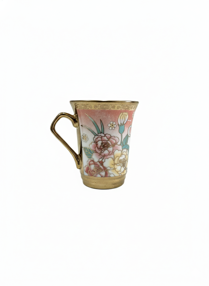 Ceașcă Aurie ceramică model floral Roz