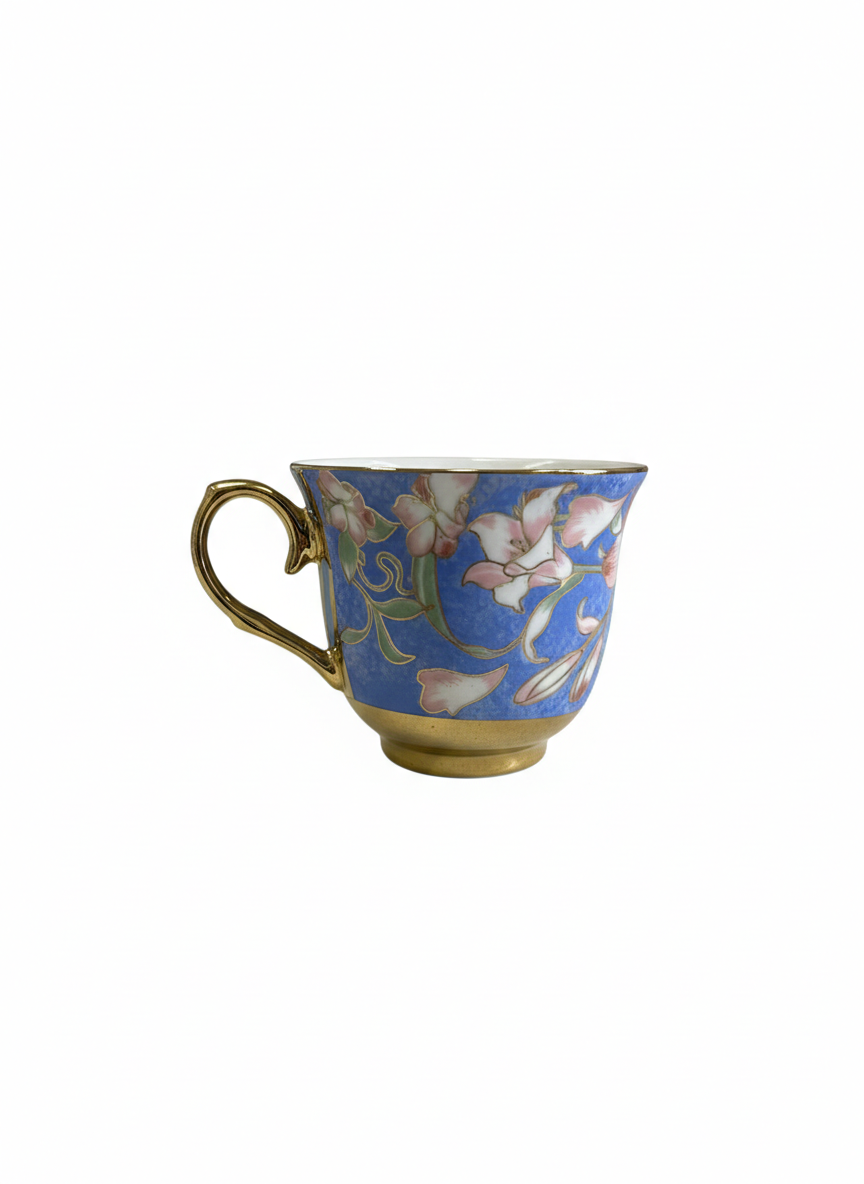 Ceașcă Aurie ceramică model floral Albastru