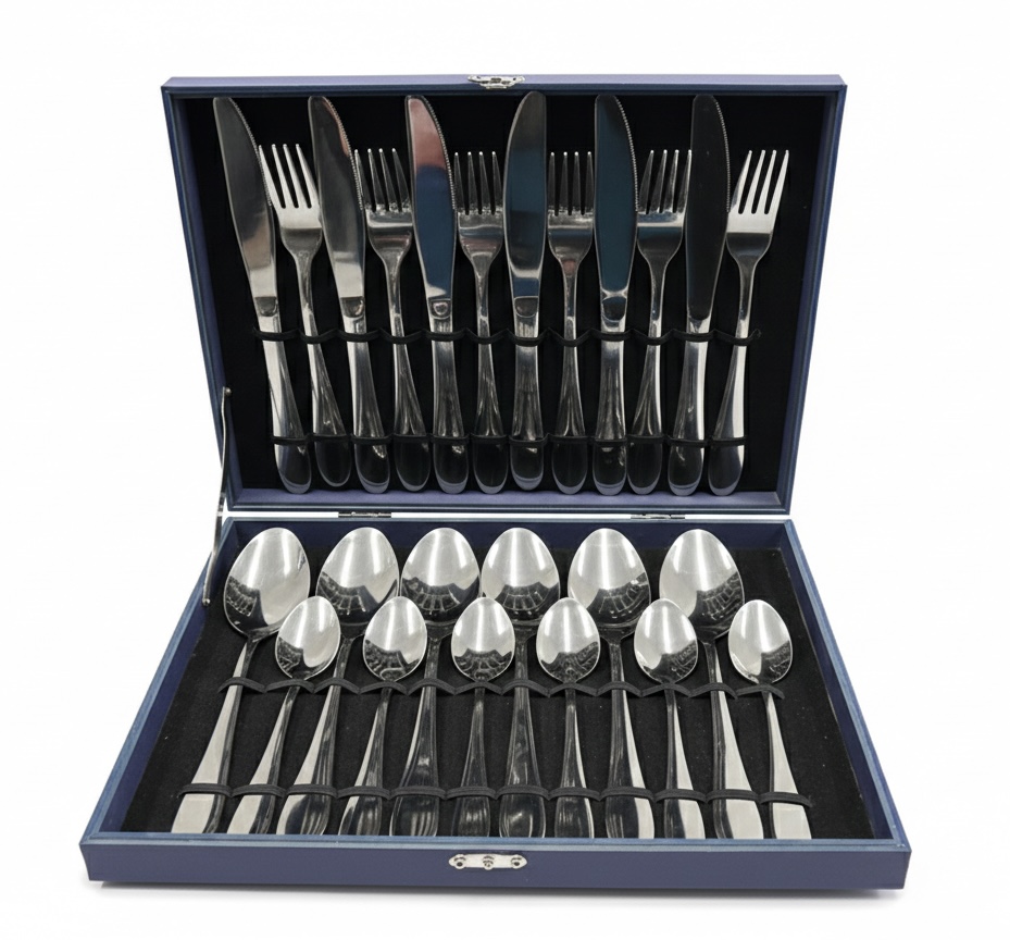 Set tacamuri Inox 24 piese pentru 6 persoane diverse modele - Albastru