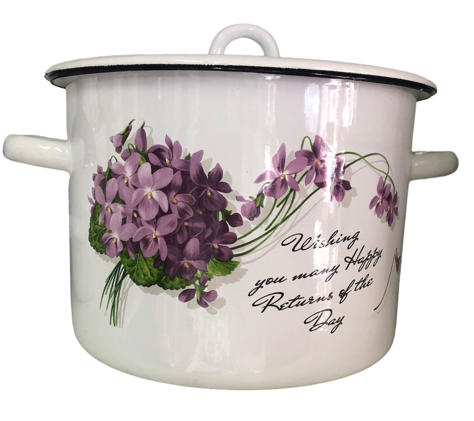 Oala 7 litrii email cu model floral liliac