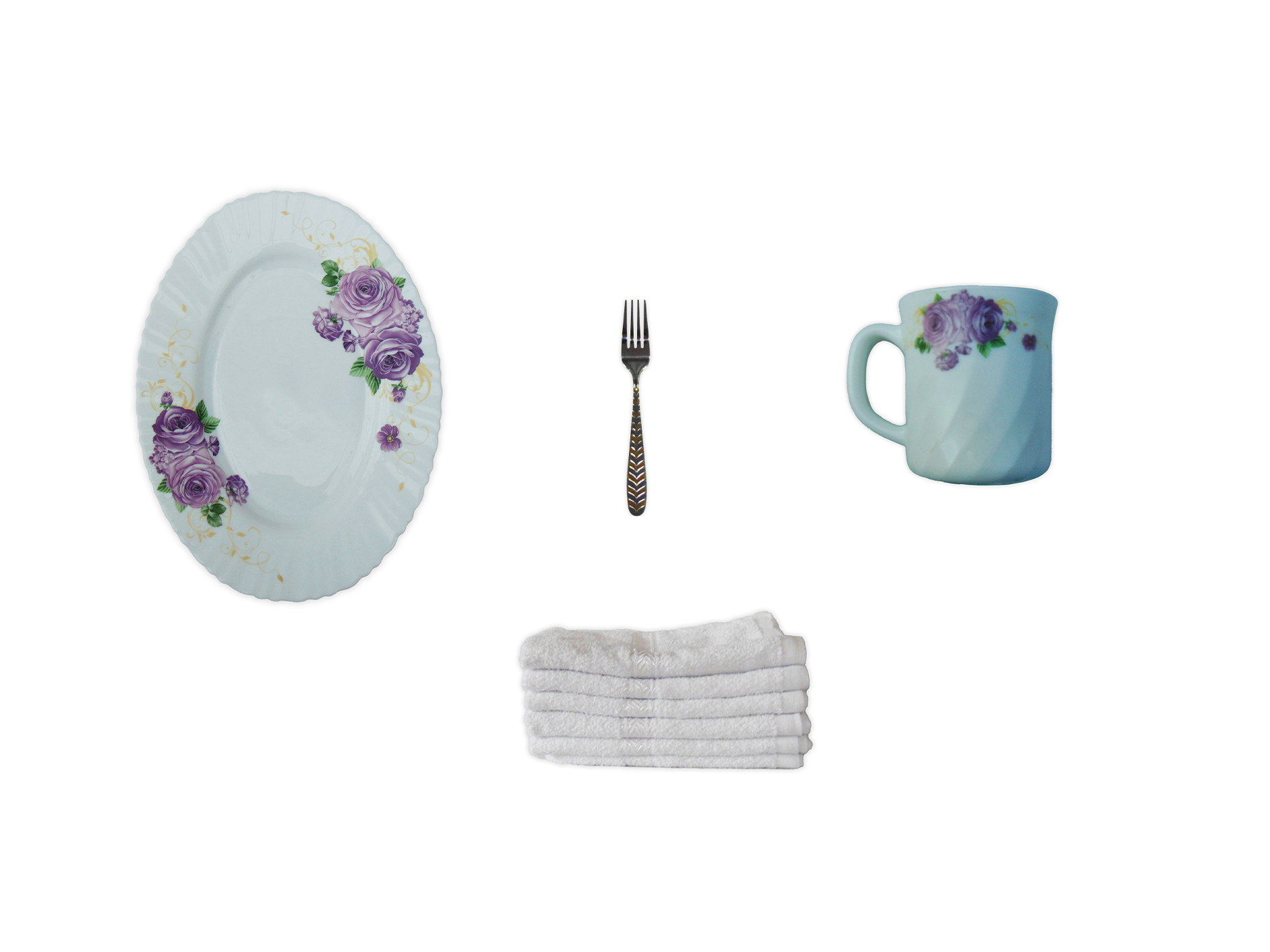 Set 6 Platouri Ovale arcopal si 6 Cani + 6 Furculițe INOX 6 Prosoape Pachet Select 1