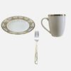 Set Farfurie adâncă ceramica 20cm + Cana ceramica 300ml + Furculita/Lingură Auriu