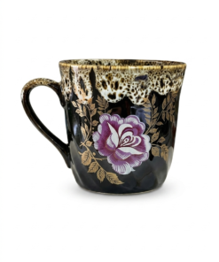Cana ceramica neagra cu trandafir violet