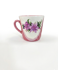 Cană Ceramică Roz cu Crini Violeț