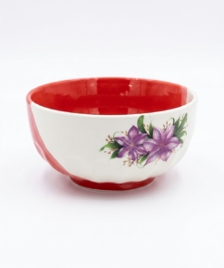 Bol Ceramic Rosu cu Flori de Crin