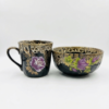 Set ceramica Bol si Cana neagra cu trandafir violet