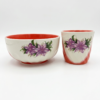 Set Bol si Cana Ceramica Rosu cu Flori de Crin