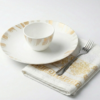 Pachet pomana model Alb-Auriu 6 Farfurii adanci+6 Cani+6 Linguri/Furculite & 6 Prosoape