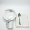 Pachet pomana Model Floral Mov 6 Farfurii+6 Cani+6 Linguri/Furculite & 6 Prosoape