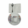 Pachet pomana model floral Violet Lavandă 6 Farfurii+6 Cani+6 Linguri/Furculite & 6 Prosoape