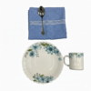 Pachet pomana Model Floral albastru 6 Farfurii+6 Cani+6 Linguri/Furculite & 6 Prosoape