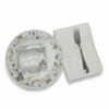 Pachet pomana model floral Albastru Azuriu-Roz 6 Farfurii+6 Cani+6 Linguri/Furculite & 6 Prosoape