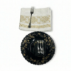 Pachet pomana model floral Auriu 6 Farfurii adanci+6 Cani+6 Linguri/Furculite & 6 Prosoape