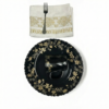 Pachet pomana model floral Auriu Intinse 6 Farfurii intinse+6 Cani+6 Linguri/Furculite & 6 Prosoape
